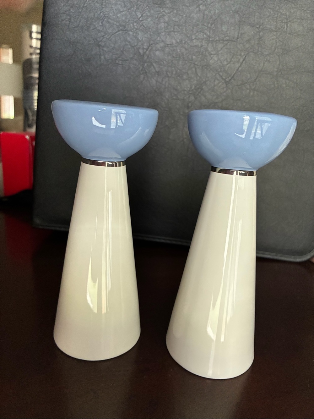 Kate Spade by Lenox Ceramic Two-Tone Blue and White Candle Holders